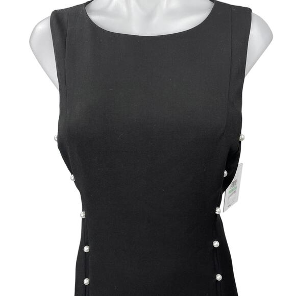 NEW Calvin Klein Black Pearl Button Sleeveless Knee Length Pencil Sheath Dress 8 - Picture 3 of 6